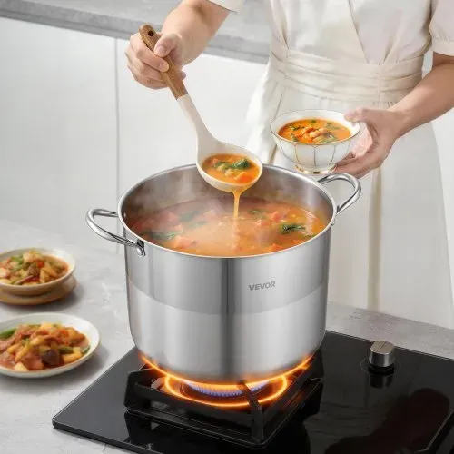 VEVOR Edelstahl Kochtopf 15,1 L Großer Suppentopf mit Glasdeckel Induktionsgeeignet Hochwertiger Nudeltopf PFOA-frei PFAS-frei für Gasherd Elektrokochfeld Ideal für Eintöpfe Pasta Familienportionen – Bild 7
