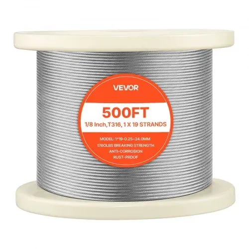 VEVOR Edelstahldrahtseil φ3,2 mm 152,4 m Länge, Drahtseil aus Edelstahl 316 mit einer Bruchlast von 798 kg, 1x19 Litzen, Stahlseil für Terrassengeländer, Gartenspaliere, inkl. Drahtschneider – Bild 8