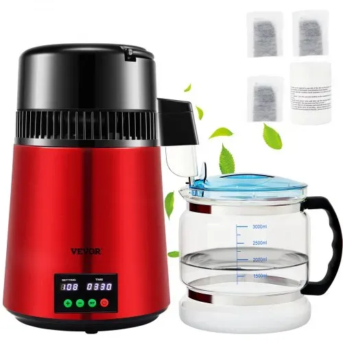 VEVOR Wasser Destillierer 1L / H Haushalt Rotes Wasserdestilliergerät Destilliertes Wasser herstellen 750 W, Doppelter Bildschirm Edelstahl Distilleranlage mit Glaskanne Reinwasser destilieren VEVOR Wasser Destillierer 1L / H Haushalt Rotes Wasserdestilliergerät Destilliertes Wasser herstellen 750 W, Doppelter Bildschirm Edelstahl Distilleranlage mit Glaskanne Reinwasser destilieren