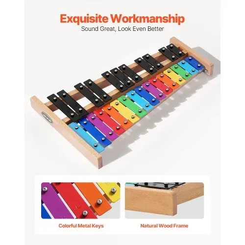 VEVOR Glockenspiel, 27 Noten, professionelles Xylophon-Schlaginstrument, mit SPCC-Klappen & bunten Metalltasten, inklusive 4 Schlägeln, Tragetasche, Musikinstrumenten-Set für Anfänger – Bild 3