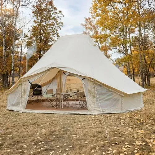 VEVOR Glockenzelt, 4 Jahreszeiten, 6x4x3,1 m, Jurtenzelt mit Ofenrohrdurchführung & Regenhülle, Poly-Baumwoll-Gewebe, bis zu 12 Personen, Ideal für Familien-Camping & Outdoor-Aktivitäten, Beige – Bild 7