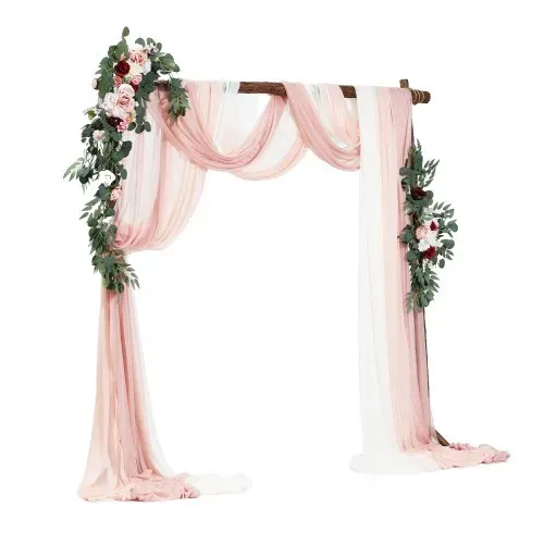 VEVOR Blumenset für Hochzeit Bogen, rosa Blumenset für Traubogen mit Vorhängen (5er-Set) – 2 Blumenarrangements, 3 transparente Vorhänge, für Zeremoniensträuße, Empfangshintergrunddekoration – Bild 10