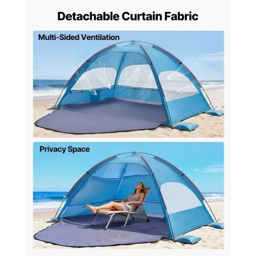 VEVOR Strandmuschel Sonnenschutz für 4 Personen, UPF 50+ Schutz, Tragbares Strandzelt mit Tragetasche & Bodenverankerungen, Leichter Strandsonnenschirm für Camping Angeln Picknick, Sonnenzelt – Bild 2