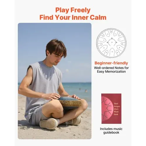VEVOR Zungentrommel, 33 cm 15-Noten-Regentrommel, C-Dur-Musiktrommeln mit Notenbuch & Schlägeln, Steel Tongue Drum für Meditation, Yoga, musikalische Ausbildung für Anfänger, Marineblau – Bild 4