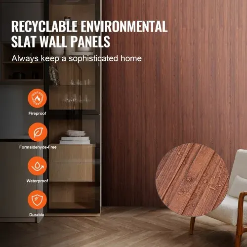 VEVOR Akustikpaneele 8er-Set, Akustikplatten, 2450 x 166 mm, WPC-Akzent-Wandpaneele aus Holz für moderne Innenwände, Wandpaneele in Holzoptik für stilvolles Dekor und Geräuschreduzierung, Schwarznuss – Bild 2