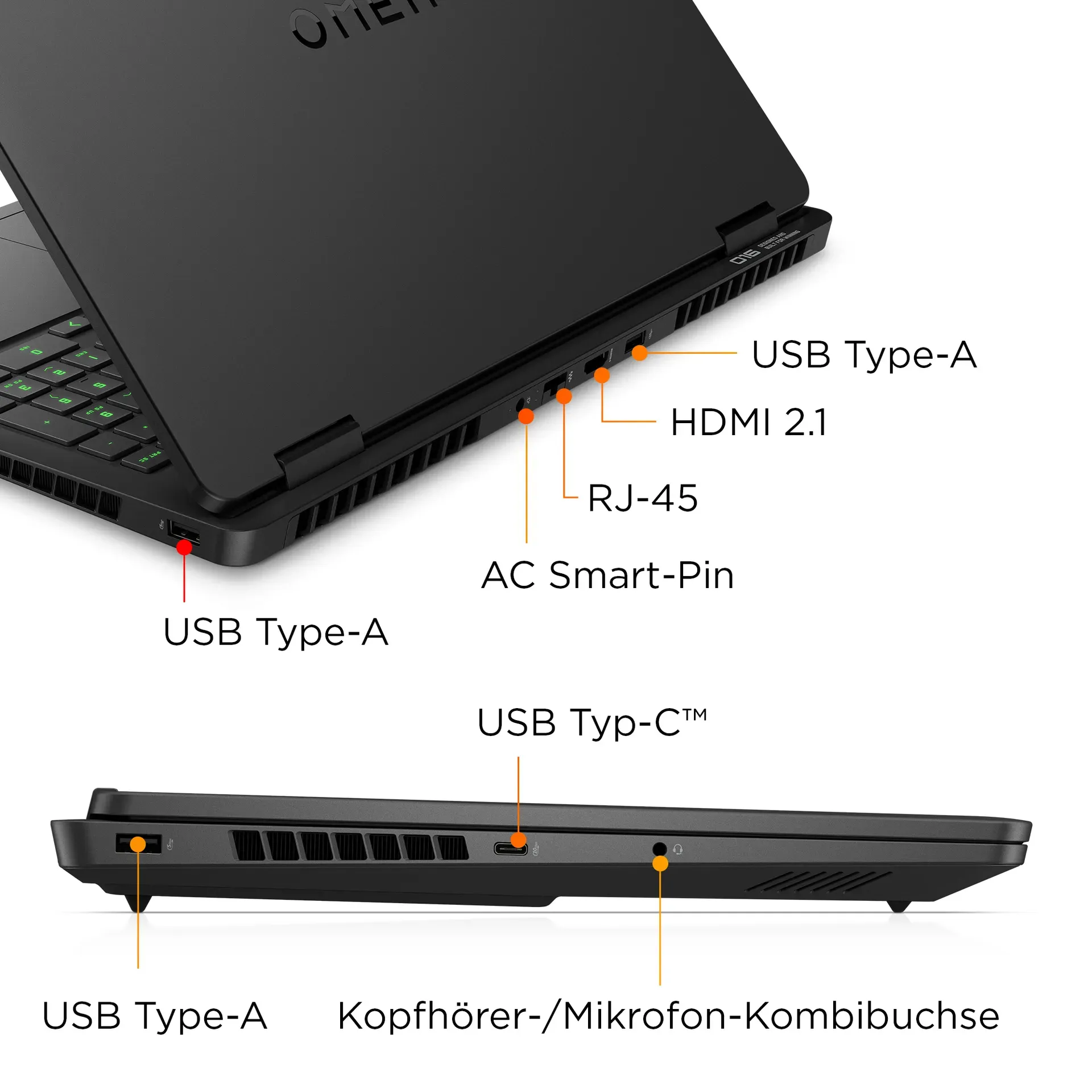 HP OMEN Gaming 16-am0279ng Intel Core Ultra 7 255H Laptop 40,6 cm (16") 2K 24 GB DDR5-SDRAM 1 TB SSD NVIDIA GeForce RTX 5060 Wi-Fi 6 (802.11ax) Windows 11 Home AI PC Schwarz – Bild 4