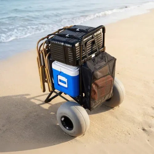 VEVOR Strandwagen mit Ballonreifen (12 Zoll), Faltbarer Strandtrolley mit 4-stufig Einstellbarem Schaumstoffgriff und Pumpe, Handwagen (75 kg Belastbar), Strandkarre Ideal für Camping und Angeln – Bild 7