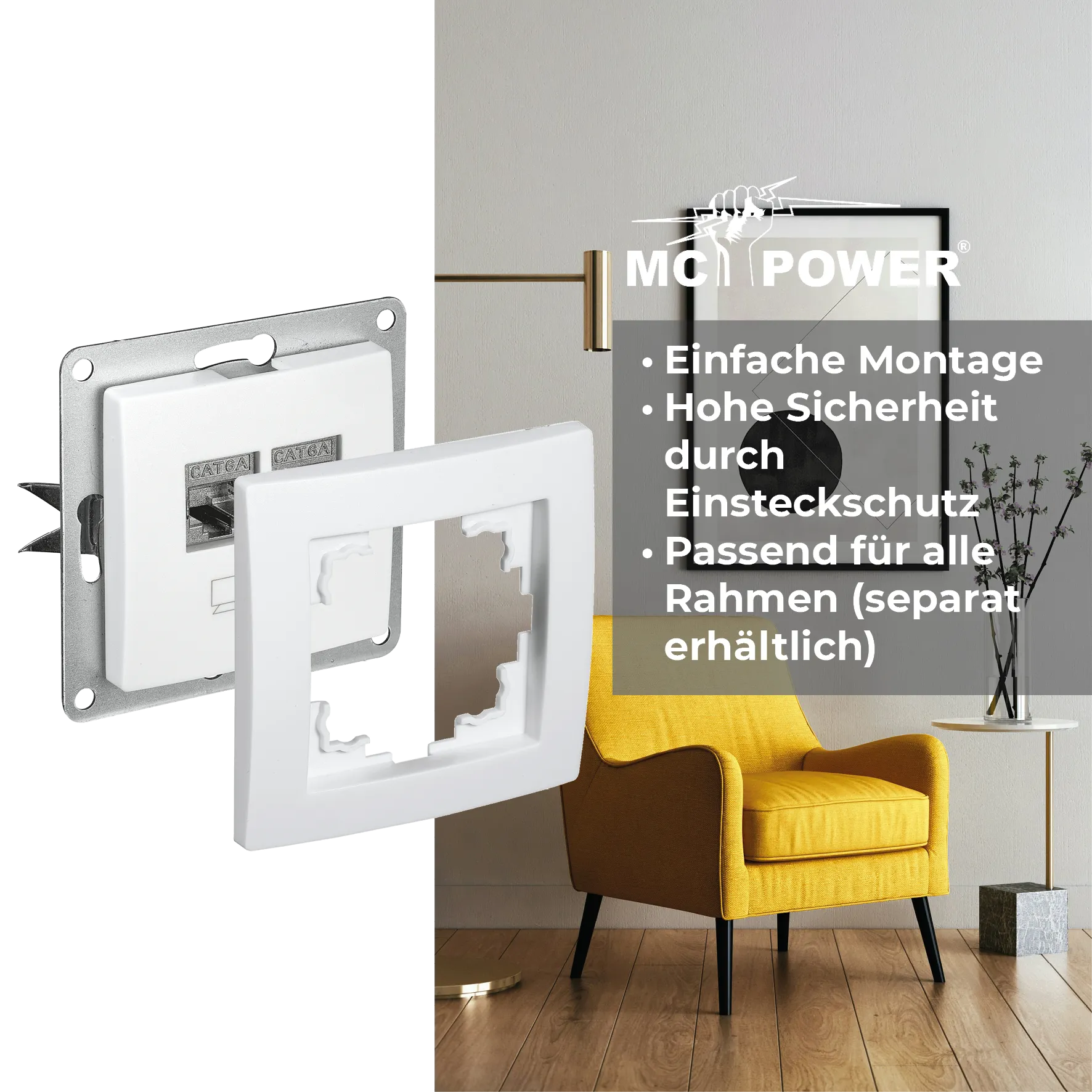 Netzwerk-Dose McPower ''Flair'' CAT6A, UP, weiß, vollgeschirmt – Bild 4