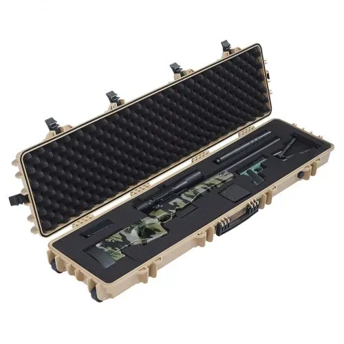VEVOR Waffenkoffer mit Hartschale für Langwaffen, abschließbarer Gewehrkoffer mit vorgeschnittenen Schaumstoffen, Langwaffenkoffer Waffenaufbewahrung rollbar IP67 wasserfest, 138 x 38,5 x 16,5 cm Khaki – Bild 10