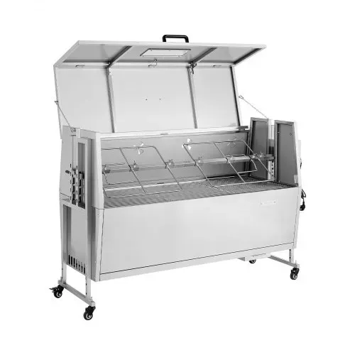 VEVOR Drehspießgrill 38 W Spanferkelgrill Lammgrill Holzkohlegrill (132 cm Grilllänge) mit 60 kg Tragkraft & Rädern & 4-facher Höhenverstellung & Deckel, Edelstahl-Elektrogrill-Set für Camping – Bild 9