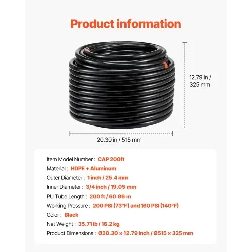 VEVOR Luftkompressor-Leitungssatz, 60,96 m x 19,05 mm Druckluftschlauch, HDPE-Aluminium-Druckluftrohrsystem, einfach zu installieren, Druckluftleitungssatz für Garagenwerkstätten, schwarz – Bild 6