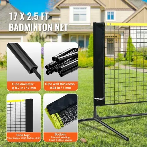 VEVOR Badmintonnetz höhenverstellbares Volleyballnetz, 5,2 m faltbares Pickleballnetz, tragbares, Tennisnetz-Set mit Stangen & Ständer & Tragetasche, für Sport- und Fitnesstraining im Garten, – Bild 3