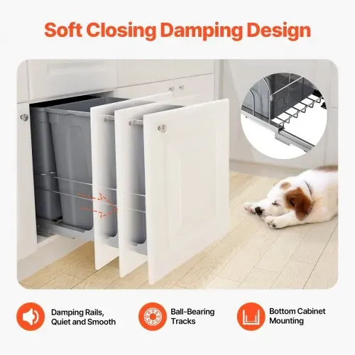 VEVOR ausziehbarer Abfallbehälter (35 Qt x2), doppelter Unterbau-Küchenabfallbehälter, Mülleimer mit Türsatz & Soft-Close-Schieberegler, für Küchenschrank Spüle unter der Theke (grau) – Bild 5