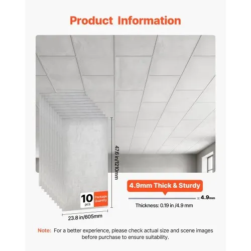 VEVOR 10 Stk. Deckenpaneele Deckenplatten PVC-Schaumplatte 605x1210mm Weiß, Marmormuster, Stoßfest, Brandschutz, Zuschneidbar, Für Abgehängte Decke Geeignet, Moderne Innendekoration für Wohnraum Büro VEVOR 10 Stk. Deckenpaneele Deckenplatten PVC-Schaumplatte 605x1210mm Weiß, Marmormuster, Stoßfest, Brandschutz, Zuschneidbar, Für Abgehängte Decke Geeignet, Moderne Innendekoration für Wohnraum Büro