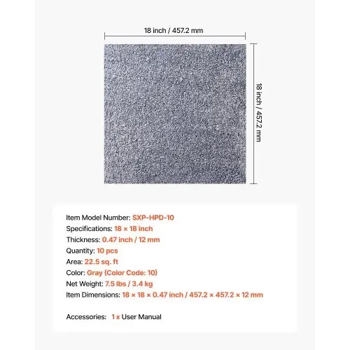 VEVOR Teppichfliesen 457,2 x 457,2 x 12 mm, 10er-Pack, selbstklebender Teppichboden mit Fläche von 2,0 m², Teppich Bodenbelag, einfacher DIY-Austausch für Wohnzimmer und Büro, Grau – Bild 6