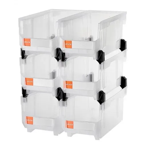 VEVOR Stapelboxen, 377 x 215 x 180 mm (6er-Pack), Sichtlagerboxen zum Organisieren & Aufbewahren, Sichtlagerkasten für Schränken, Garagen, Kleinteilen, Bürobedarf & anderem Zubehör, transparent – Bild 9