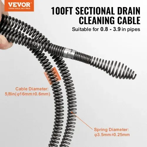VEVOR Rohrreinigungsspirale 30 m x 16 mm, professionelles Rohrreinigungskabel mit 7 Schneidern für 20-100 mm Rohre, Hohlkern-Kanalisationsspirale für Spüle, Bodenablauf, Toilette VEVOR Rohrreinigungsspirale 30 m x 16 mm, professionelles Rohrreinigungskabel mit 7 Schneidern für 20-100 mm Rohre, Hohlkern-Kanalisationsspirale für Spüle, Bodenablauf, Toilette