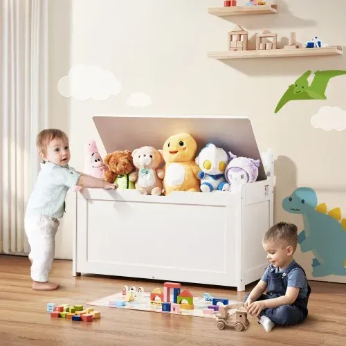 VEVOR Kindersitzbank Spielzeug Aufbewahrungsbank, Sitzbank mit Stauraum Kinder Spielzeugkiste, Spielzeug Aufbewahrung, Spielzeugkiste mit Klappdeckel und Rückenlehne, 830 x 455 x 609 mm Weiß – Bild 7