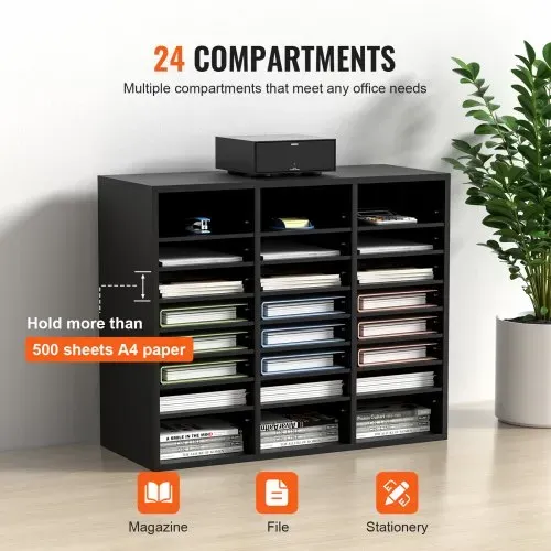 VEVOR Briefablage Schreibtisch Organizer 997 x 305 x 680 mm, 2,3–5,6 cm Einstellbar A4 Stapelbar Quer, Papierablage, Aufbewahrung Schreibtisch Ablagesystem Organisation, Ablage (Schwarz, 3 x 8 Fächer) – Bild 3