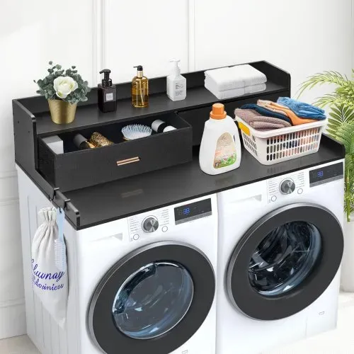 VEVOR Arbeitsplatte für Waschmaschine & Trockner mit 2 Schubladen & 2-stufigem Regal, Arbeitsplatte (1370 x 700 x 305 mm) Holz für Waschmaschine und Trockner mit rutschfesten Pads, wasserabweisend – Bild 7
