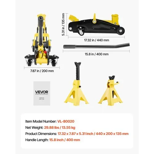 VEVOR Rangierwagenheber Wagenheber mit niedrigem Profil & Ständern hydraulisch 2 t, Einzelkolben-Schnellhubpumpe, 13-31 cm Hubhöhe, hydraulische Wagenheber für kompakte SUVs Gelb + Schwarz – Bild 6