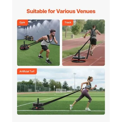 VEVOR Gewichtsschlitten Kraftschlitten Krafttrainingsschlitten zur Verbesserung der Geschwindigkeit bei sportlichen Übungen, Fitnessgerät mit Gurt, für 51 mm Gewichtsscheiben Orange & Schwarz – Bild 5