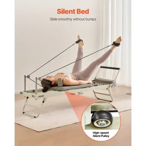 VEVOR Faltbarer Pilates Reformer Trainingsgerät im Heim-Fitnessstudio, Pilates-Bett mit doppeltem Widerstand – Feder und Kordel, für Fortgeschrittene und Anfänger, bis zu 181,44 kg – Bild 3