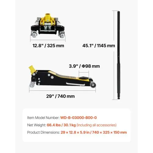 VEVOR Rangierwagenheber 3 t Tragkraft Hydraulischer Wagenheber, 90-500 mm Autoheber aus Aluminium & Stahl, Heber Ständer 99 mm Durchmesser, Scherenwagenheber für SUVs Geländewagen Werkstatt – Bild 6