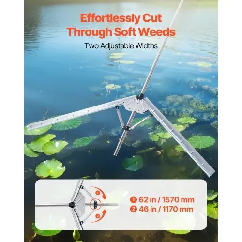 VEVOR Teichrechen, Wasser Unkrautrechen mit 157 cm max. Schnittbreite, Stahlklingen, See-Unkrautschneider mit 9 m Nylonseil, Seerechen zum Entfernen von Rohrkolben, Schilf, Seerosenblätter VEVOR Teichrechen, Wasser Unkrautrechen mit 157 cm max. Schnittbreite, Stahlklingen, See-Unkrautschneider mit 9 m Nylonseil, Seerechen zum Entfernen von Rohrkolben, Schilf, Seerosenblätter
