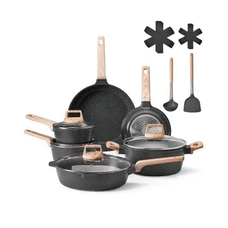 VEVOR Induktion Töpfe Pfannen Set (17-teilig) mit Glasdeckel, antihaftbeschichtetes Kochgeschirr, Induktionskochtöpfe für die Küche im Wohnmobil zum Braten, Würzen von Soßen und Kochen (Schwarz) VEVOR Induktion Töpfe Pfannen Set (17-teilig) mit Glasdeckel, antihaftbeschichtetes Kochgeschirr, Induktionskochtöpfe für die Küche im Wohnmobil zum Braten, Würzen von Soßen und Kochen (Schwarz)