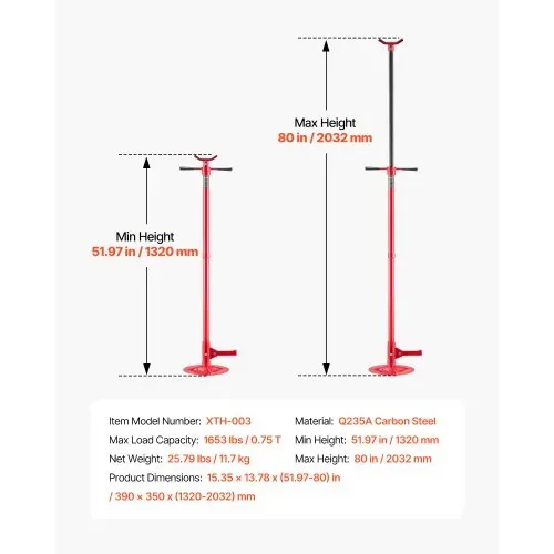 VEVOR Unterhub-Stützständer 750 kg, Höhenverstellbarer (1320–2032 mm) Wagenheberständer mit Kugelgelagertem Drehgriff & Pedal, zur Unterstützung von Fahrzeugkomponenten Autoreparatur – Bild 6