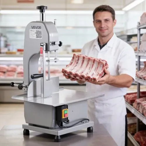 VEVOR Elektrische Fleischbandsäge 1100 W, Knochenschneidemaschine mit Arbeitsfläche (315 x 460 mm), Schnittstärke (0-110 mm) und 7 zusätzliche Ersatzklingen, für Gefrorenem Fleisch, Schweinefleisch – Bild 7