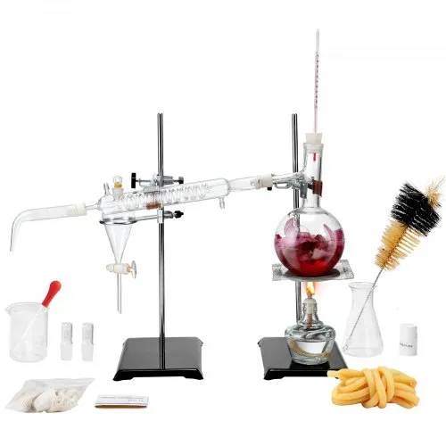 VEVOR Destillationsset für ätherische Öle, 500-ml-Destillationsgerät, 3,3-Boro-Laborglas-Destillationsset mit Alkohollampe, Keramiknetz und 24-, 40-Verbindung, 28-teiliges Set VEVOR Destillationsset für ätherische Öle, 500-ml-Destillationsgerät, 3,3-Boro-Laborglas-Destillationsset mit Alkohollampe, Keramiknetz und 24-, 40-Verbindung, 28-teiliges Set