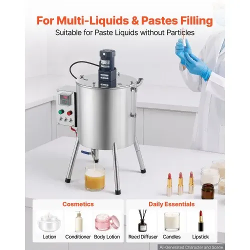 VEVOR Elektrische Abfüllmaschine Flaschenabfüllmaschine mit 30L Trichter, Abfüllanlage für Kerzenwachs & Kosmetik, Edelstahlgehäuse, Heiz- & Mischfunktion, Temperaturregelung, T-förmiges Mischmesser – Bild 3