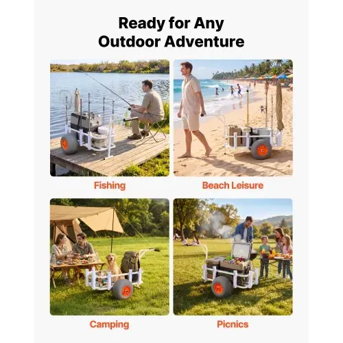 VEVOR Angelwagen Faltbar, 136kg Belastbarer Bollerwagen mit 2 PU-Luftreifen für All-Terrain, Transportwagen mit Alugestell & 8 Rutenhaltern, Multifunktionale Transportkarre für Angeln Camping Strand – Bild 4