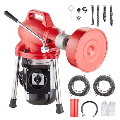 VEVOR Rohrreinigungsmaschine 120 Fuß x 5/8 Zoll, 370 W elektrische Rohrreinigungsspirale mit manueller Zuführung – mit 2 Stahlkabelabschnitten (120' x 5/8" und 23' x 3/8"), 7 Schneidern und CW/CCW-Steuerung für 1,6" bis 4" Rohre – Bild 8