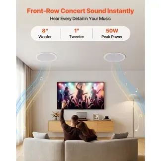 VEVOR 2 Einbaulautsprecher Bluetooth 203,2 mm, 2-Wege Lautsprecher mit Verstärker & 50 W Spitzenleistung, Kabelgebundene Deckenlautsprecher für Heimkino, Überdachte Terrasse & Flächenbündige Montage VEVOR 2 Einbaulautsprecher Bluetooth 203,2 mm, 2-Wege Lautsprecher mit Verstärker & 50 W Spitzenleistung, Kabelgebundene Deckenlautsprecher für Heimkino, Überdachte Terrasse & Flächenbündige Montage