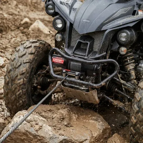 VEVOR Elektrische Seilwinde 2041 kg, 12V DC Motorwinde mit Φ5,8 mm x 12 m Stahlseil, Kabelloser & Kabelgebundener Fernbedienung, IP55, Elektrowinde zum Abschleppen von ATVs, UTVs & Offroad-Fahrzeugen – Bild 7