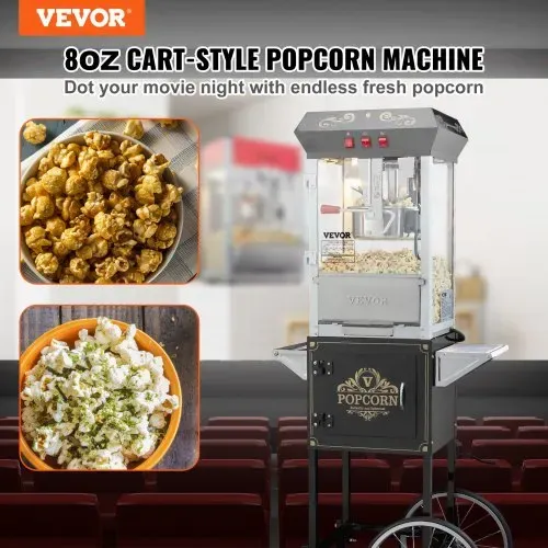 VEVOR Popcornmaschine Popcornautomat mit Wagen 850 W Popcorngerät, 8 oz Kessel für 48 Tassen pro Ladung, Popcornmaschine mit gehärtetem Glas inkl. 4 Schaufeln Kino-Stil Restaurant Schwarz VEVOR Popcornmaschine Popcornautomat mit Wagen 850 W Popcorngerät, 8 oz Kessel für 48 Tassen pro Ladung, Popcornmaschine mit gehärtetem Glas inkl. 4 Schaufeln Kino-Stil Restaurant Schwarz