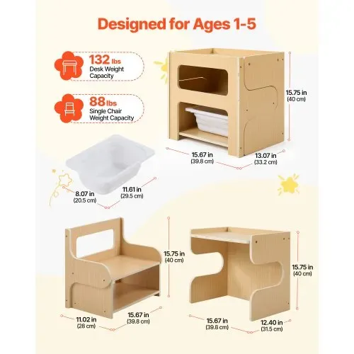 VEVOR Montessori-Tisch- & Stuhlset, Kindersitzgruppe, Kindermöbel aus Holz, Tritthocker mit Tafel & Stauraum, Ideal für Kleinkinder von 1-5 Jahren zum Essen, Zeichnen, Lesen & Spielen VEVOR Montessori-Tisch- & Stuhlset, Kindersitzgruppe, Kindermöbel aus Holz, Tritthocker mit Tafel & Stauraum, Ideal für Kleinkinder von 1-5 Jahren zum Essen, Zeichnen, Lesen & Spielen