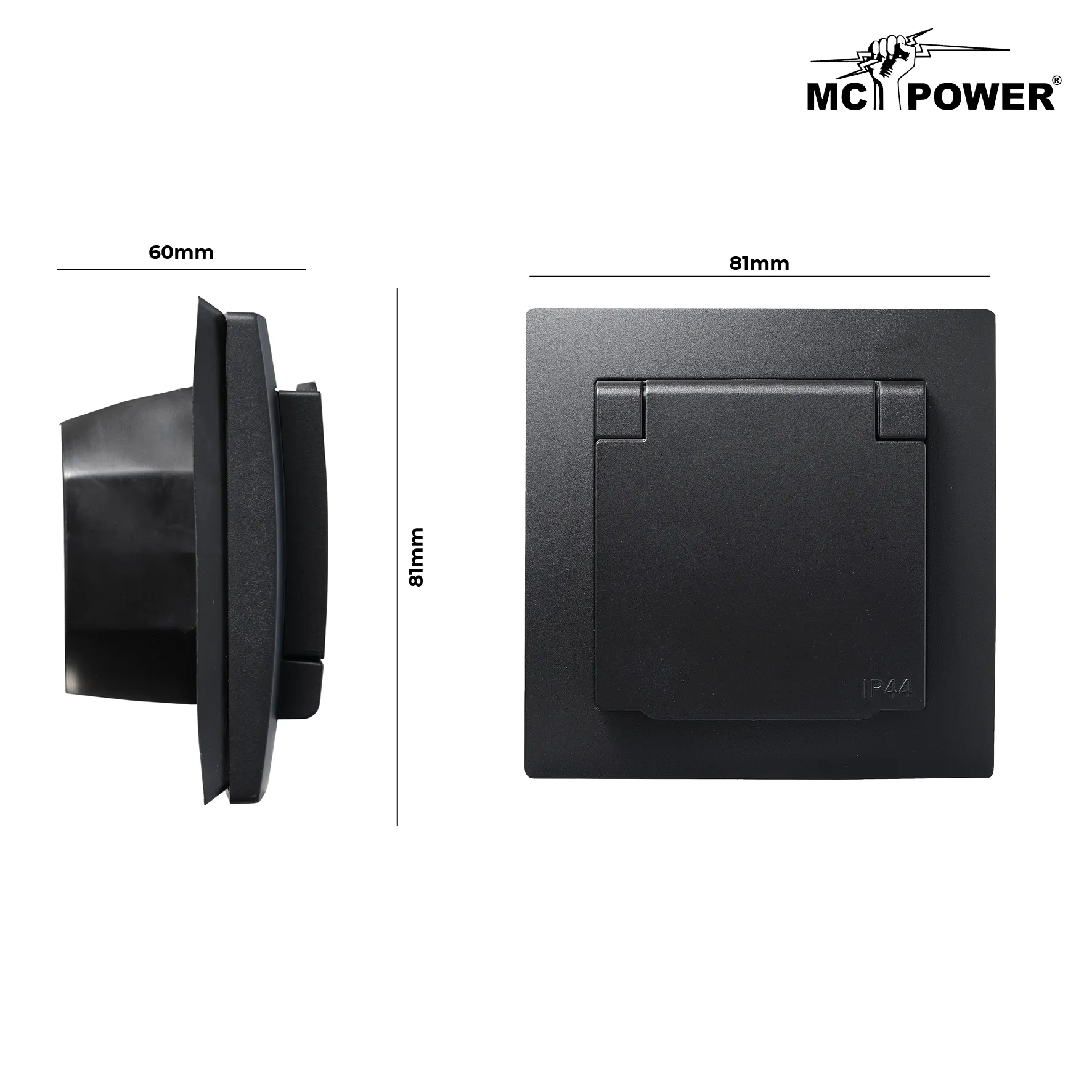 Schutzkontakt-Steckdose McPower ''Flair'', 250V~/16A, UP, IP44, matt schwarz – Bild 3
