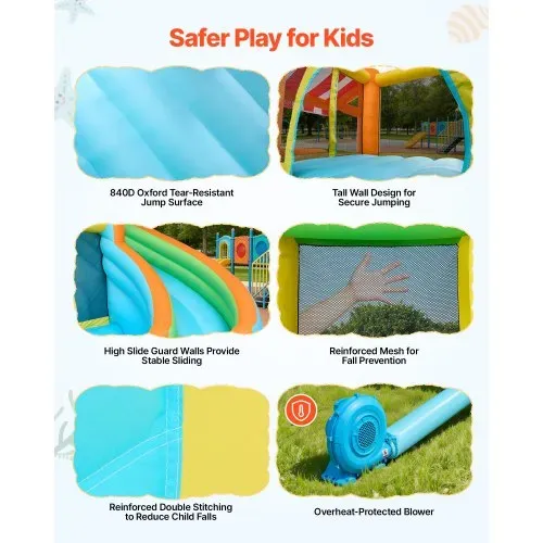 VEVOR Aufblasbare Wasserhüpfburg Outdoor (455 x 390 x 238 cm), Hüpfburg mit Wasserrutsche & Hüpfburgelementen & Hoher Rutsche & Planschbecken & Spielmarktstand, für 3–4 Kinder (3 bis 8 Jahre Alt) – Bild 4