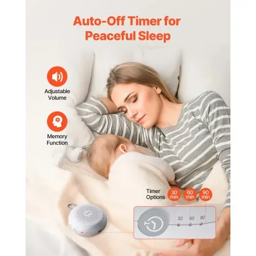 VEVOR Einschlafhilfe, White Noise Machine, 20 Musiktitel, 4-in-1-Soundmaschine mit weißem Rauschen, automatischem Abschalttimer, sanftem Ringlicht, Speicherfunktion & Kindersicherung, Rauschgerät – Bild 4