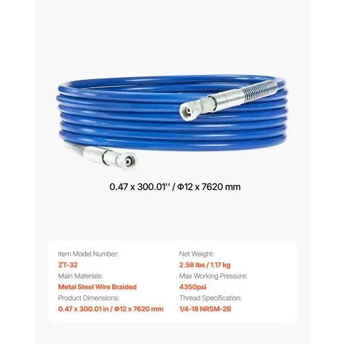 VEVOR 7,62 m Airless-Farbspritzschlauch, 1/4 Zoll Universal Airless-Farbspritzschlauch, 4350 PSI Airless-Spritzschlauch, mehrschichtiger verstärkter Stahldrahtgeflechtschlauch für Farbspritzgeräte – Bild 6