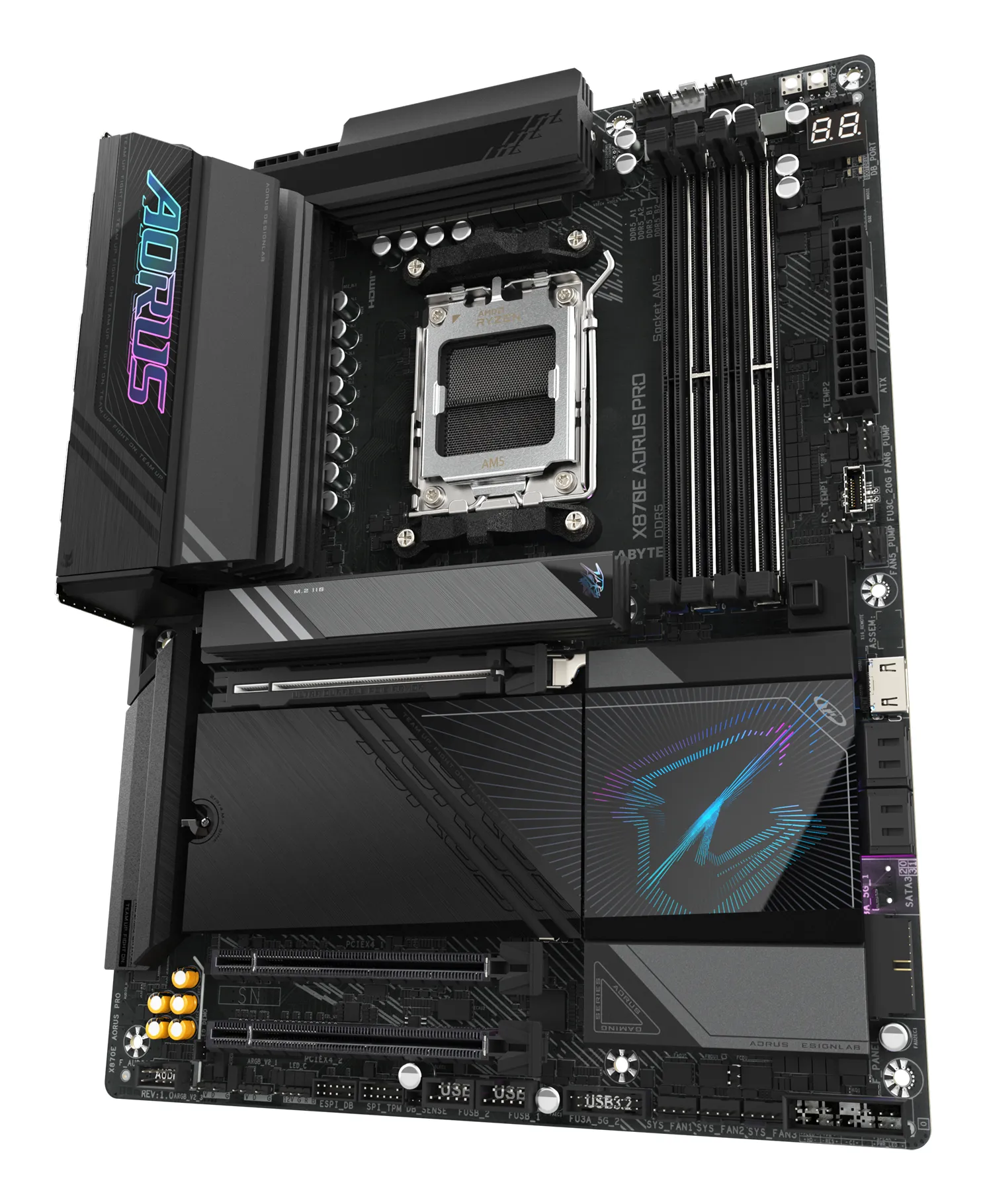 GIGABYTE X870E AORUS PRO Mainboard - Unterstützt AMD Ryzen 9000 CPUs, 16+2+2 Phasen digitales VRM, bis zu 8000MHz DDR5 (OC), 3xPCIe 5.0 + 1xPCIe 4.0, Wi-Fi 7, 2.5GbE LAN, USB 4 – Bild 4