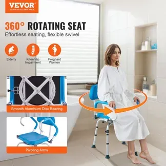VEVOR Duschdrehstuhl 360 Grad, verstellbarer Duschsitz mit schwenkbaren Armlehnen und gepolstertem Badesitz für Innendusche oder Badewanne, rutschfester drehbarer Badewannenstuhl für ältere Menschen mit Behinderung, Tragkraft 136 kg VEVOR Duschdrehstuhl 360 Grad, verstellbarer Duschsitz mit schwenkbaren Armlehnen und gepolstertem Badesitz für Innendusche oder Badewanne, rutschfester drehbarer Badewannenstuhl für ältere Menschen mit Behinderung, Tragkraft 136 kg