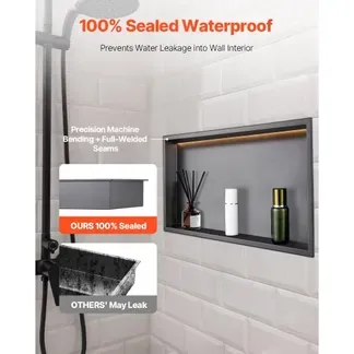 VEVOR Duschnische, 10,16×33,02×63,5 cm, versenkte Wandnische mit LED-Streifen, Shampoo-Aufbewahrungs-Organizer aus Edelstahl, langlebig & einfach zu installieren, schwarz für Badezimmer VEVOR Duschnische, 10,16×33,02×63,5 cm, versenkte Wandnische mit LED-Streifen, Shampoo-Aufbewahrungs-Organizer aus Edelstahl, langlebig & einfach zu installieren, schwarz für Badezimmer