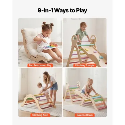 VEVOR Kletterdreieck, 9-in-1 Kletterspielzeug, mit Xylophon, Kissen, Kletterdreieck, Rutsche & Kletterbogen, bis 68 kg Belastbar, Montessori Indoor Spielset für Kinder im Alter von 1 bis 3 Jahren – Bild 2