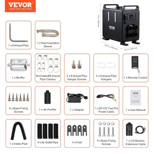 VEVOR 5-8KW Dieselheizung 12 V / 24 V All in One Diesel-Luftheizung mit Bluetooth App-Steuerung & Fernbedienung & Anzeigebildschirm & CO-Alarm, schnell aufheizende vertikale tragbare Dieselheizung – Bild 6