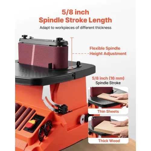 VEVOR Oszillierender Spindelschleifer, 2000 U/min Spindelschleifmaschine mit 16 mm Hub, 5 Hülsen (12,7–50,8 mm) & 610x98 mm Schleifband für Holzbearbeitung, Möbelschleifen, Heimwerkerprojekte – Bild 3